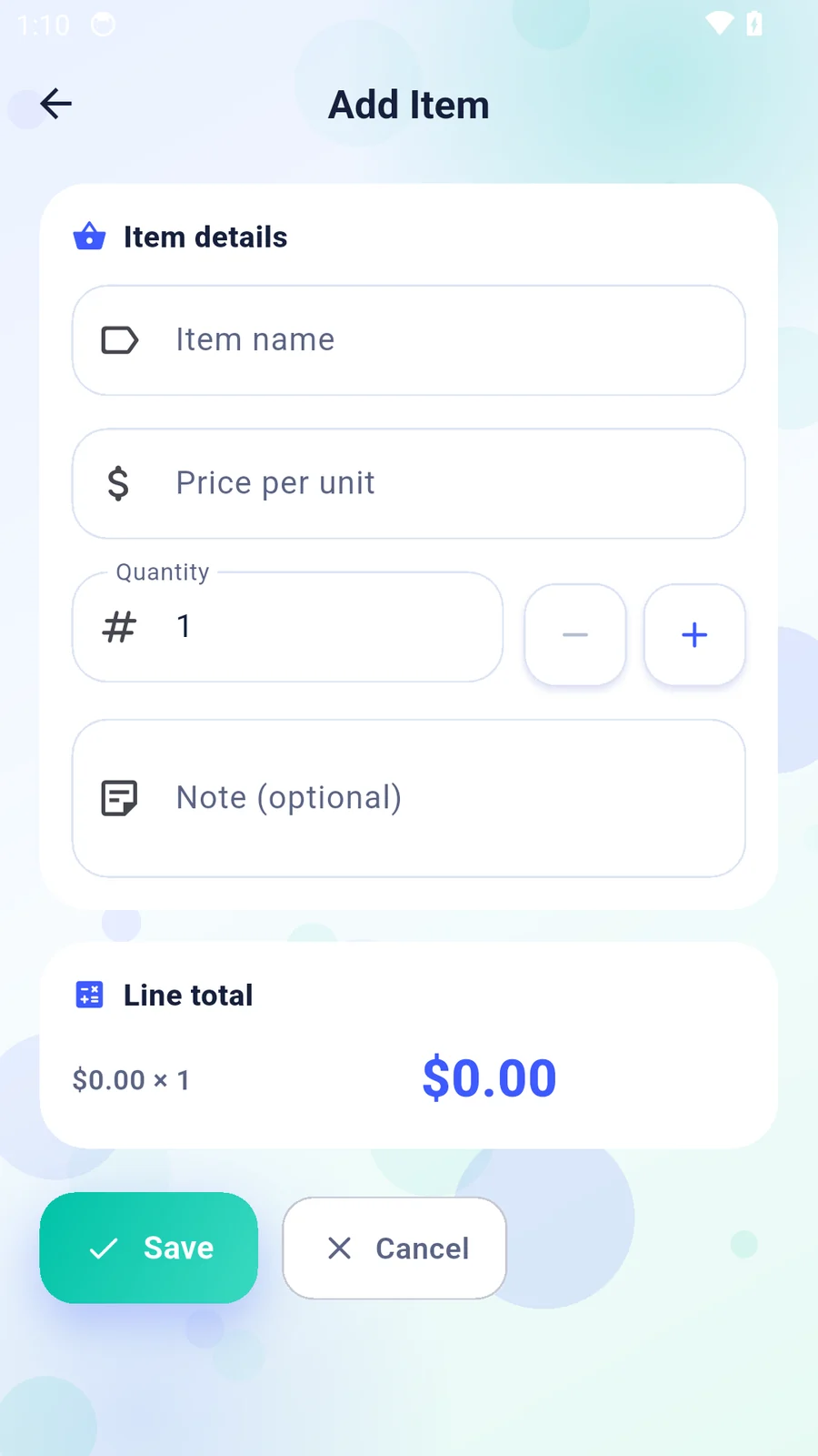 Add shopping item screen